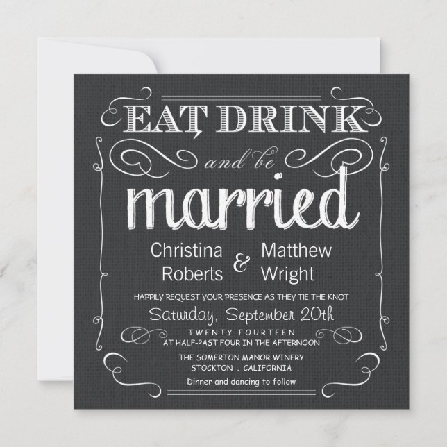 Invitations blanches de mariage de noir rustique (Devant)