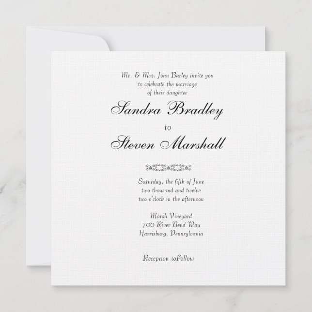 Invitations blanches simples de mariage (Devant)
