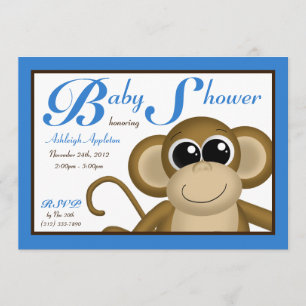 Invitations bleues de baby shower de singe mignon