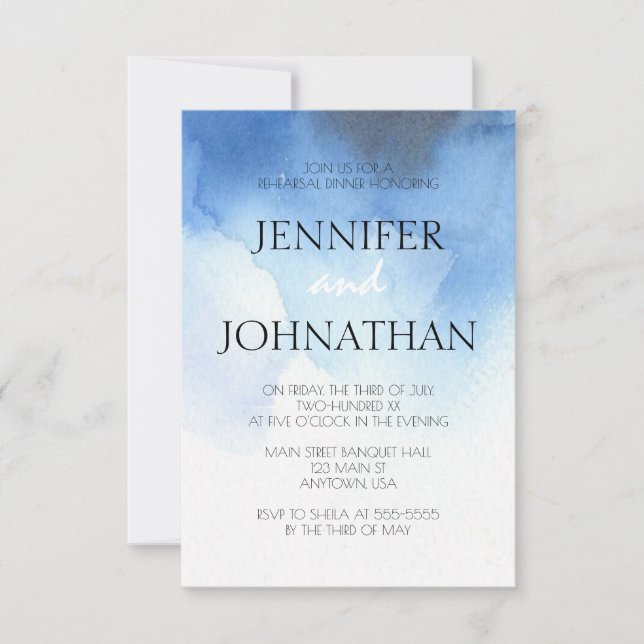 Invitations bleues de dîner de répétition de plage (Devant)