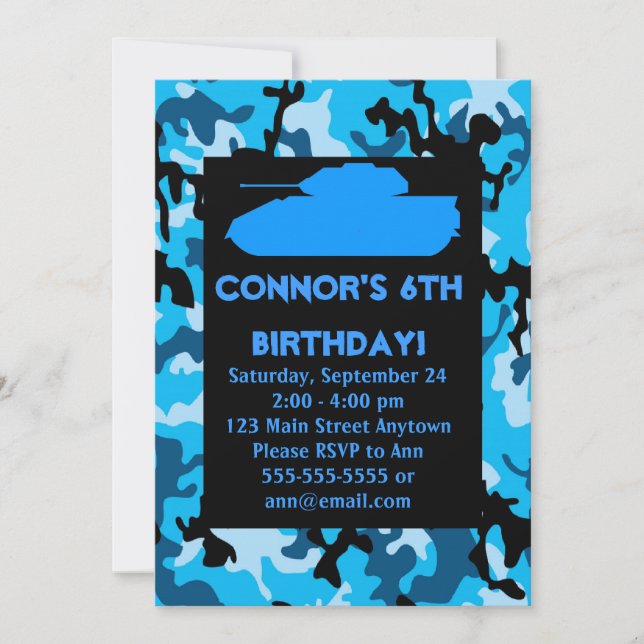 Invitations bleues de fête d'anniversaire de (Devant)