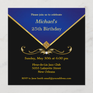 Invitations bleues de fête d'anniversaire de l'or