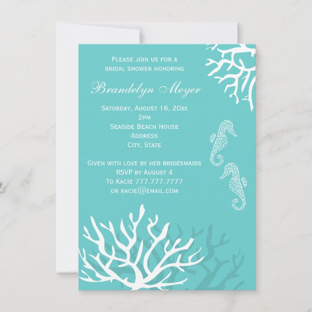 Invitations bleues de Fête de la mariée (Devant)