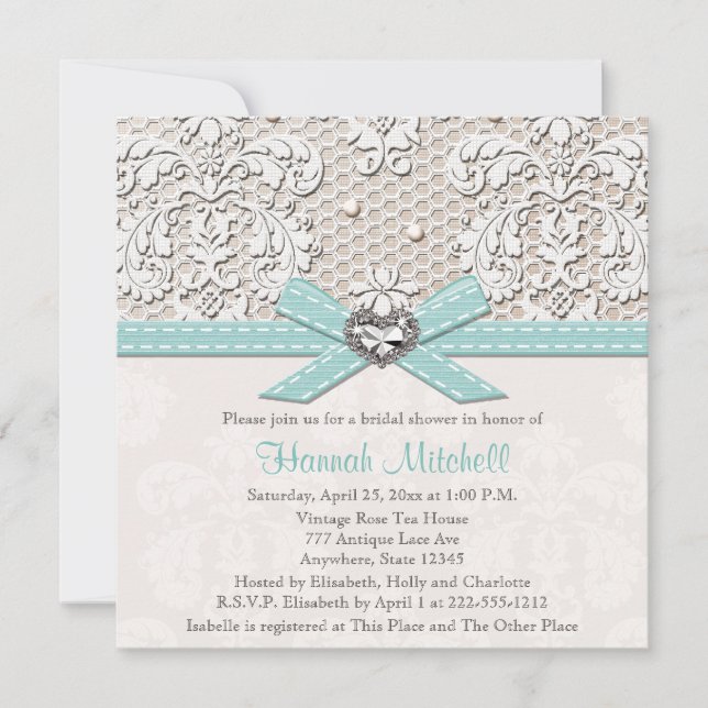 Invitations bleues de Fête de la mariée de diamant (Devant)