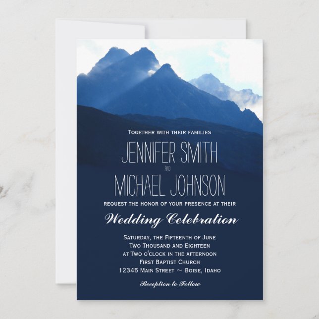Invitations bleues de mariage de silhouette de (Devant)