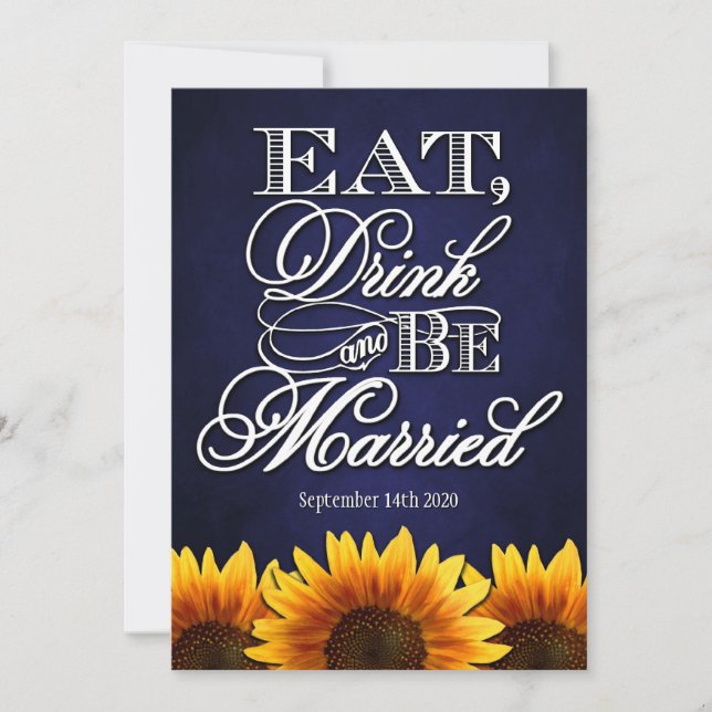 Invitations bleues de mariage de tournesol de (Devant)