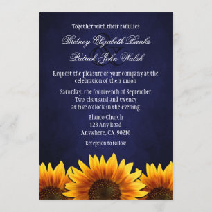 Invitations bleues de mariage de tournesol de