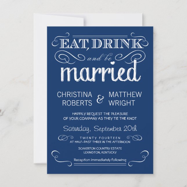 Invitations bleues de mariage de typographie (Devant)