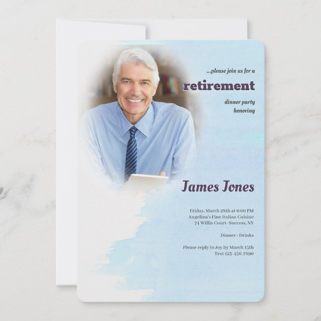 Invitations bleues de partie de retraite de photo (Devant)