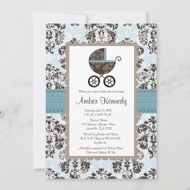 Invitations bleues et Brown de baby shower de (Devant)