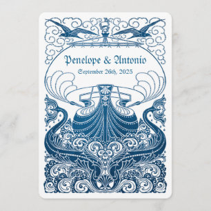 Invitations bleues nautiques vintages de mariage