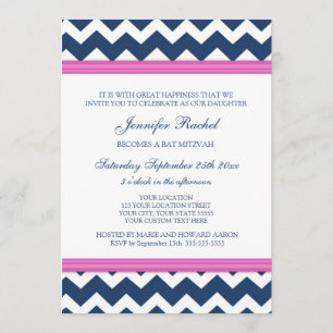Invitations bleues roses de bat mitzvah de Chevron
