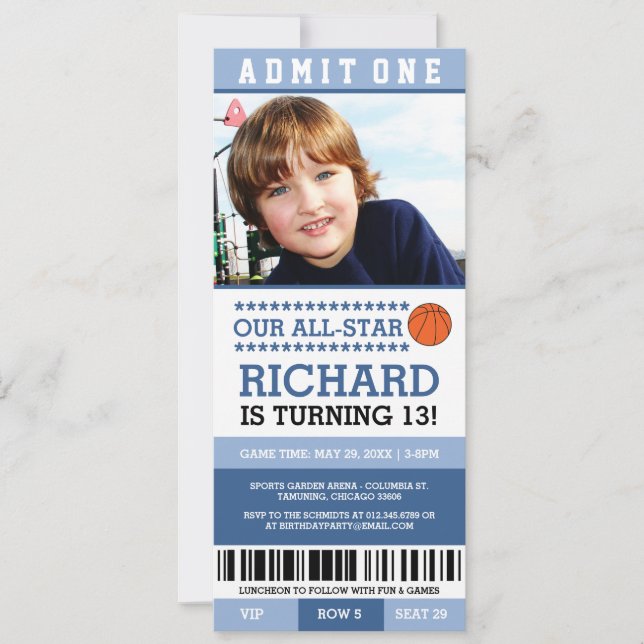 Invitations bleus d'anniversaire de billet de (Devant)