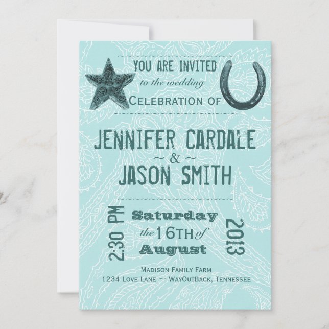 Invitations bleus en fer à cheval de mariage de (Devant)