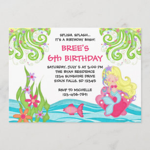 Invitations blondes d'anniversaire de sirène