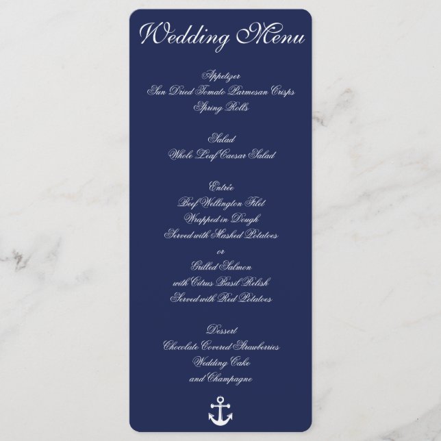 Invitations Blue Nautical Wedding Menu Custom (Devant)