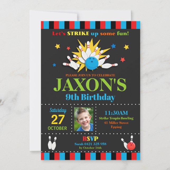Invitations Boys de Bowling Birthday Party (Devant)