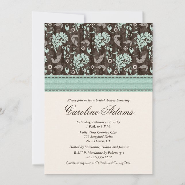Invitations Brown de Fête de la mariée de Teal (Devant)