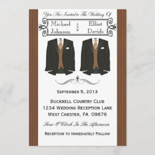 Invitations Brown de mariage gay de Tuxedo