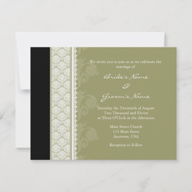 Invitations Camo Green One-Side Mariage damassé A2 (Devant)
