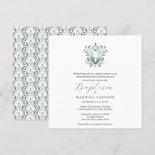 Invitations carrés Baptême Sage Green Crest