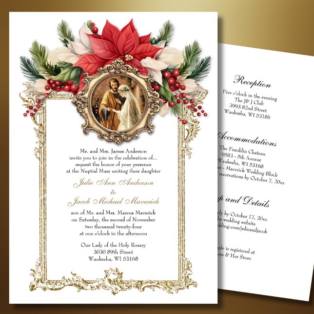 INVITATIONS CATHOLIQUES DE MARIAGE DE NOËL POINSET (Créateur téléchargé)