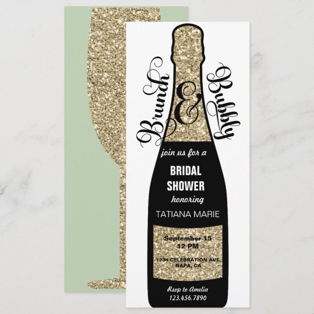Invitations Champagne | Fête des mariées de brunch (Devant / Derrière)