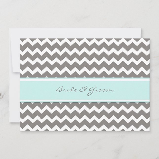 Invitations Chevron bleu gris de mariage (Devant)