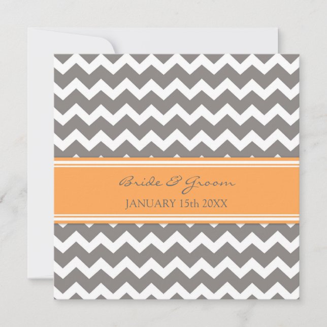 Invitations Chevron gris orange de mariage (Devant)