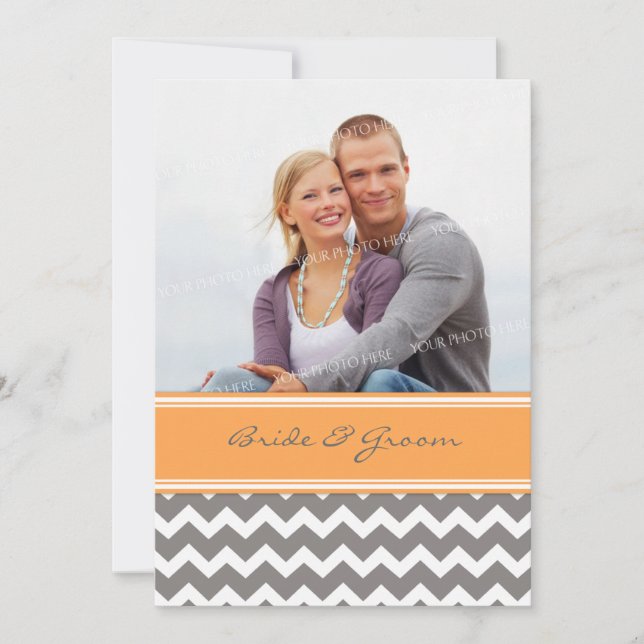 Invitations Chevron orange gris de mariage de (Devant)