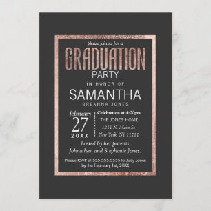 Invitations Chic Faux Rose Gold Graduation Party