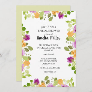 Invitations Chic Purple Floral Douche nuptiale