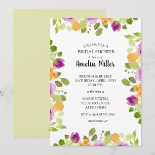 Invitations Chic Purple Floral Douche nuptiale
