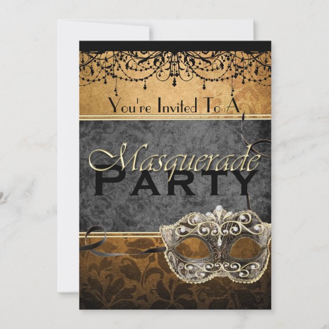 Invitations chics de mascarade de brun de cru (Devant)