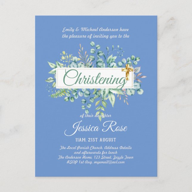 Invitations Christening Eucalyptus Budget vert (Devant)