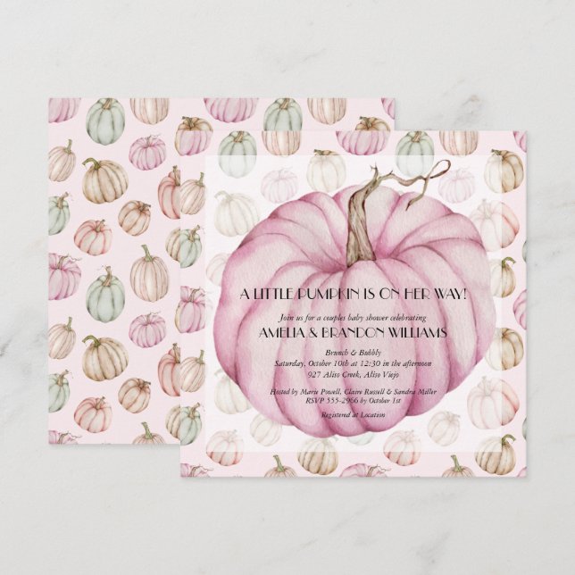 Invitations citrouille Baby Girl Douche (Devant / Derrière)