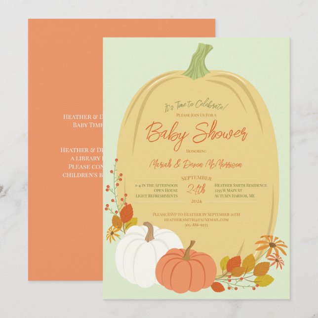 Invitations Citrouilles d'automne de douche bébé (Devant / Derrière)