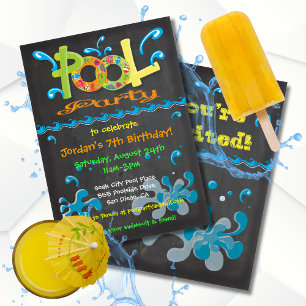 Invitations Colorées de la fête de la piscine du t