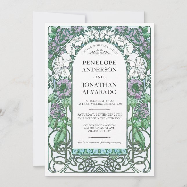 Invitations colorées de mariage de Nouveau d'art (Devant)