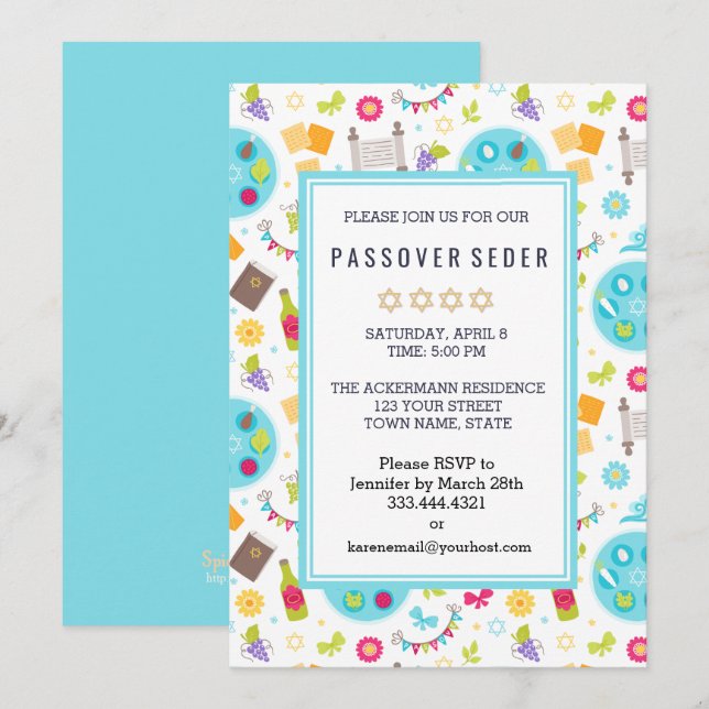 Invitations colorées de sédar de Pâque moderne (Devant / Derrière)