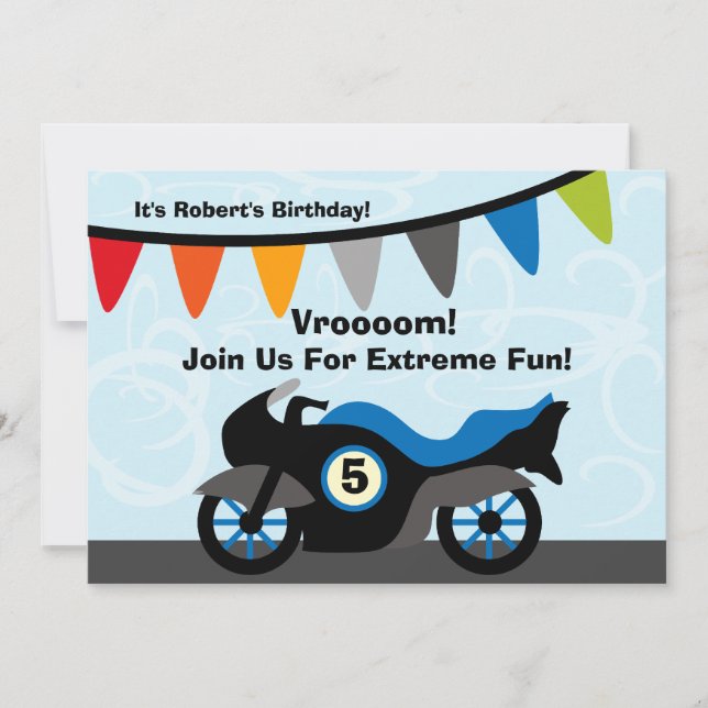 Invitations customisées d'anniversaire de moto de (Devant)