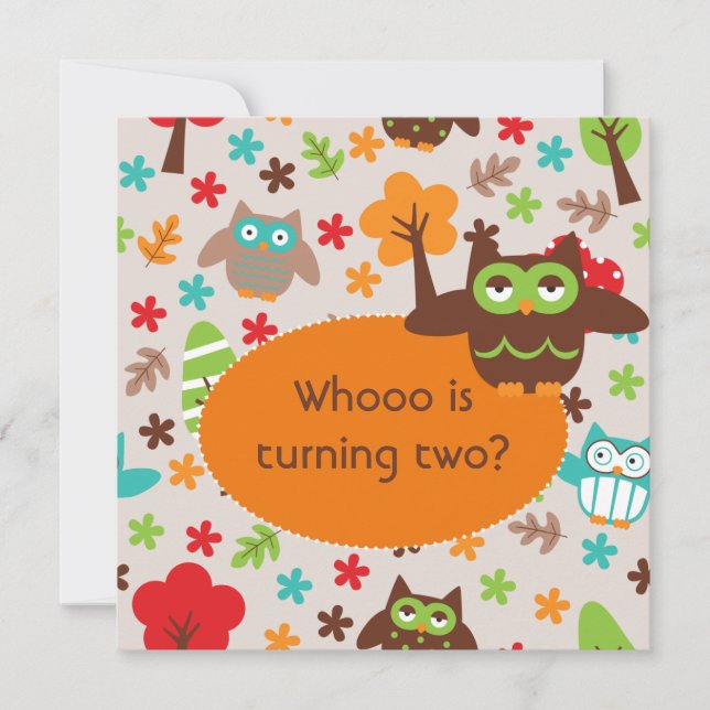 Invitations customisés d'anniversaire de hibou de (Devant)