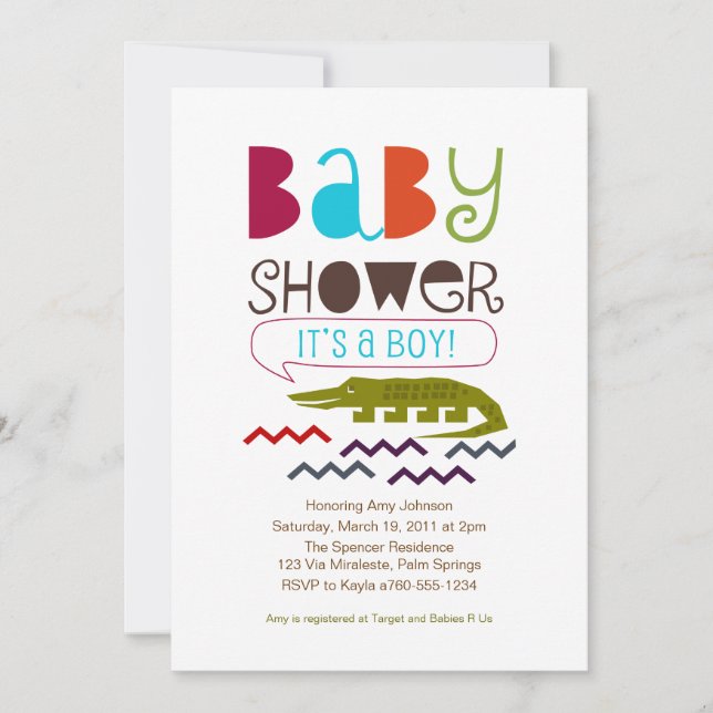 Invitations d'Alligator Baby Shower (Devant)