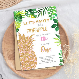 Invitations d'ananas Parties scintillant d'or