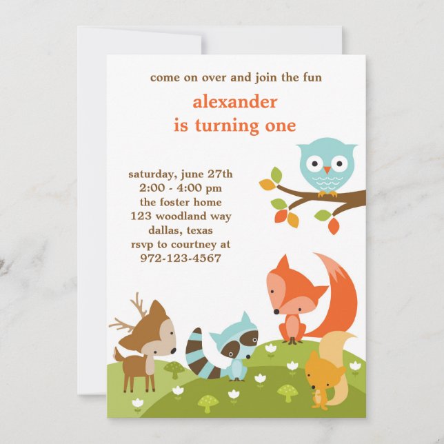Invitations d'animaux de bois mignons (Devant)