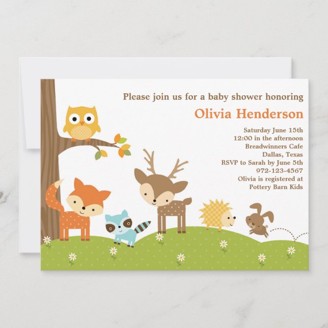 Invitations d'animaux de bois mignons (Devant)