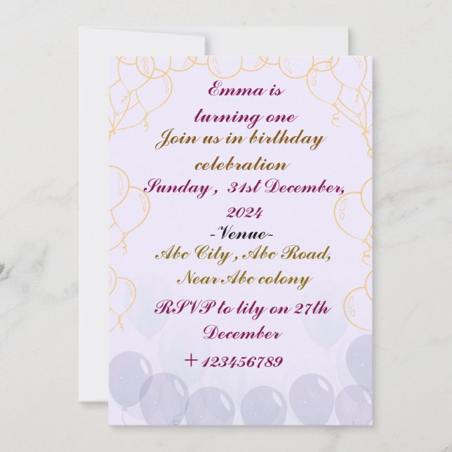 Invitations d'anniversaire (Devant)