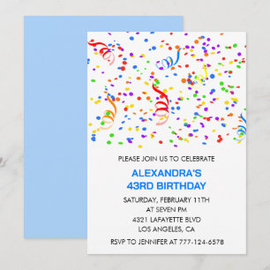 Invitations d'anniversaire 43 ans simples Confetti