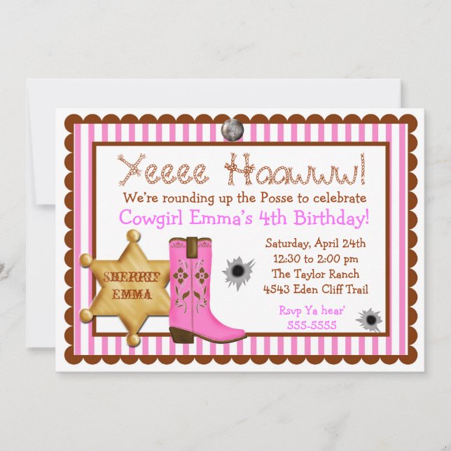 Invitations d'anniversaire à Cowboy Wild West (Devant)
