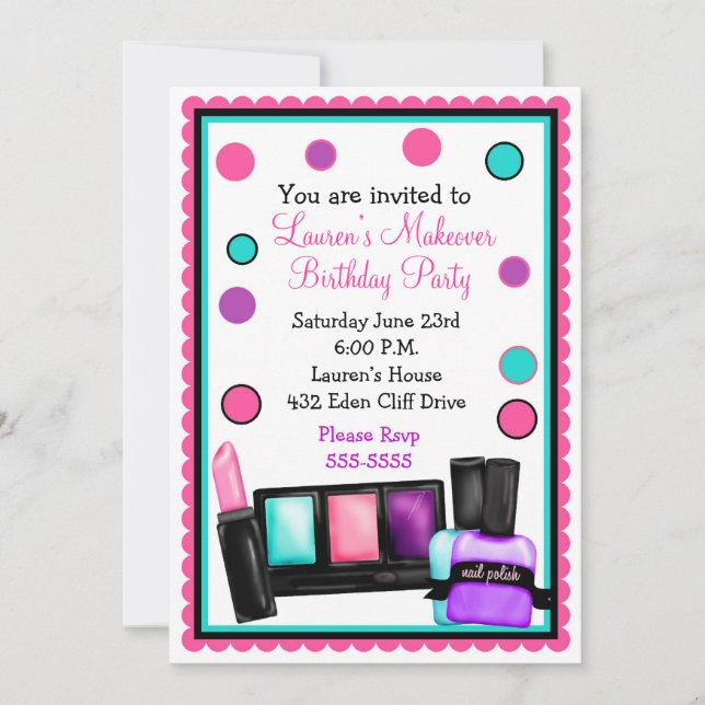 Invitations d'anniversaire à faire un maquillage (Devant)